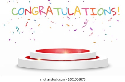 Congratulatory banner with colored confetti and stars on a transparent background.Vector illustration.