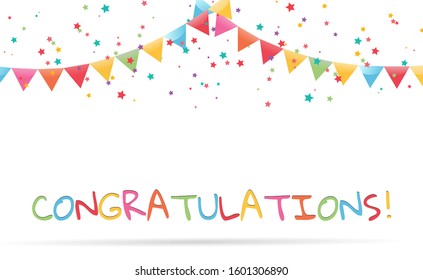 Congratulatory banner with colored confetti and stars on a transparent background.Vector illustration.