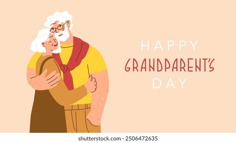 Congratulatory banner for grandparents day. September 10 - holiday of happy elderly people. Healthy parents in old age. Vector illustration isolated on transparent background.