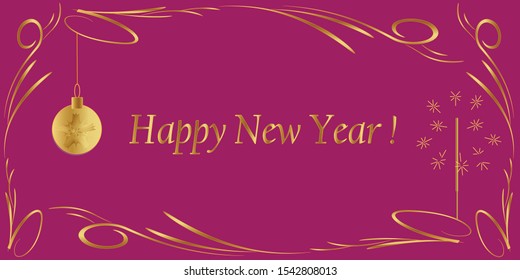 Congratulatory banner on a bright background happy new year in a golden gradient