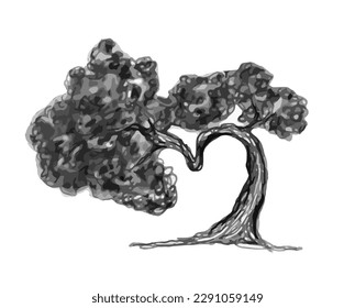Congratulatory banner for WORLD Tree Day. Tree planting day. Pencil-drawn bonsai