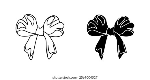 Congratulatory bow icons. Linear and silhouette style. Vector icons.