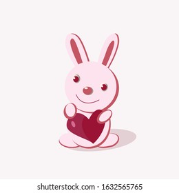 Congratulatory bunny giving a heart. Vector illustration.