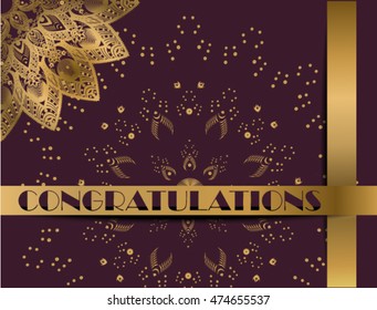 Congratulatory card with a gold element and a dark background. Vector illustration