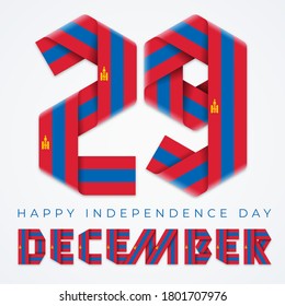 Congratulatory design for December 29, Mongolia Independence Day. Text made of folded ribbons with mongolian flag elements. Vector illustration.