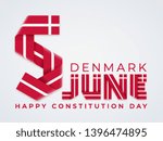 Congratulatory design for June 5, Denmark Constitution Day. Text made of bended ribbons with Danish flag colors. Vector illustration.