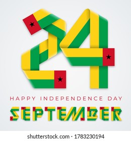 Congratulatory design for September 24, Independence Day of Guinea-Bissau. Text made of bended ribbons with national flag elements. Vector illustration.