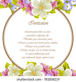 Congratulatory frame of flowers . For design textures, postcards, greeting cards for birthday, wedding, Valentine's day, holiday, celebration, party. Vector illustration