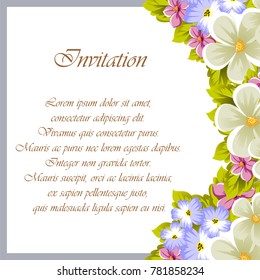 Congratulatory frame of flowers . For design textures, postcards, greeting cards for birthday, wedding, Valentine's day, holiday, celebration, party. Vector illustration