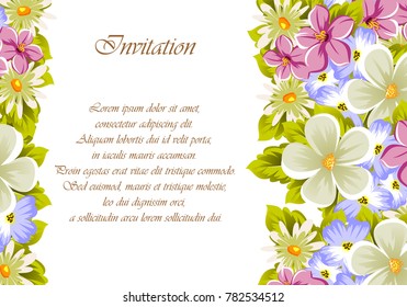 Congratulatory frame of flowers . For design textures, postcards, greeting cards for birthday, wedding, Valentine's day, holiday, celebration, party. Vector illustration