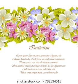Congratulatory frame of flowers . For design textures, postcards, greeting cards for birthday, wedding, Valentine's day, holiday, celebration, party. Vector illustration