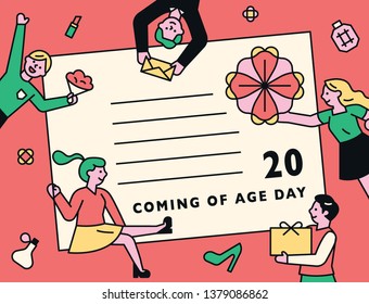 Congratulatory letter for coming of age day. flat design style minimal vector illustration