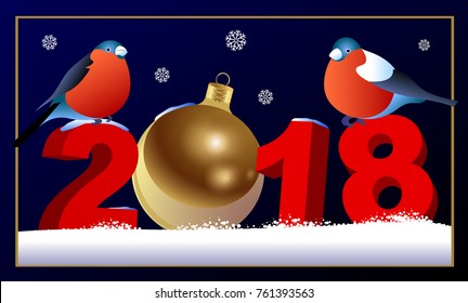 Congratulatory New Year poster with bullfinches.
