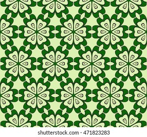 Congratulatory ornament seamless execution in the form of floral pattern. Vector. Green color. For holiday cards design, fashion design, interior design, graphic arts