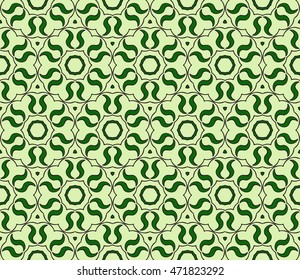 Congratulatory ornament seamless execution in the form of floral pattern. Vector. Green color. For holiday cards design, fashion design, interior design, graphic arts