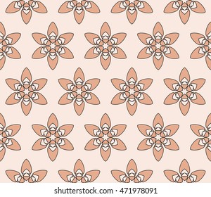 Congratulatory ornament seamless execution in the form of floral pattern. Vector. Beige, pastel color. For holiday cards design, fashion design, interior design, graphic arts