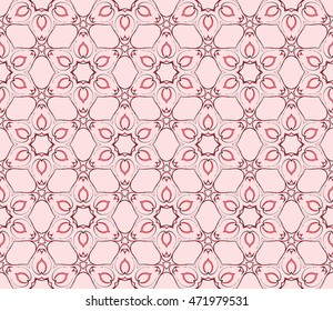Congratulatory ornament seamless execution in the form of floral pattern. Vector. Pink color. For holiday cards design, fashion design, interior design, graphic arts