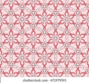 Congratulatory ornament seamless execution in the form of floral pattern. Vector. Pink color. For holiday cards design, fashion design, interior design, graphic arts