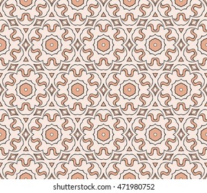 Congratulatory ornament seamless execution in the form of floral pattern. Vector. Beige, pastel color. For holiday cards design, fashion design, interior design, graphic arts