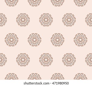 Congratulatory ornament seamless execution in the form of floral pattern. Vector. Beige, pastel color. For holiday cards design, fashion design, interior design, graphic arts