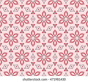 Congratulatory ornament seamless execution in the form of floral pattern. Vector. Pink color. For holiday cards design, fashion design, interior design, graphic arts