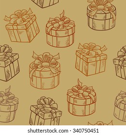 Congratulatory seamless pattern with gift boxes with bows with surprises like wrapping paper