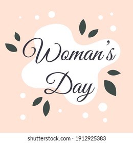 Congratulatory spring card for Women's Day, March 8. Pink square card with an inscription. Vector illustration