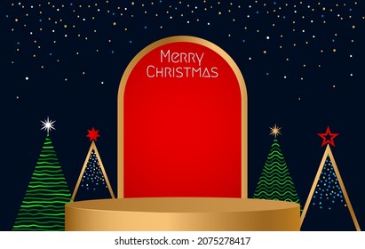 Congratulatory stage pedestal podium with congratulatory inscription Merry Christmas! vector illustration. concept of sales on Xmas