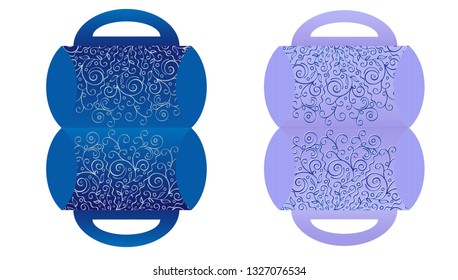 Congratulatory wrapping envelope with a lace mandala for a gift in purple and blue. Vector