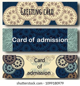 congratuSet of greeting cards. on decorated mandala,  background.  template , gift certificate, party invitation, congratulationlation