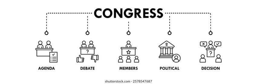 Congress banner web icon vector illustration concept with icon of agenda, debate, member, political, and decision