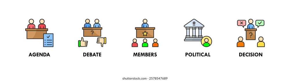 Congress banner web icon vector illustration concept with icon of agenda, debate, member, political, and decision