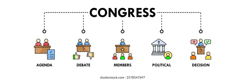 Congress banner web icon vector illustration concept with icon of agenda, debate, member, political, and decision