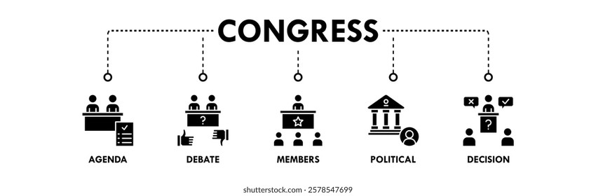 Congress banner web icon vector illustration concept with icon of agenda, debate, member, political, and decision