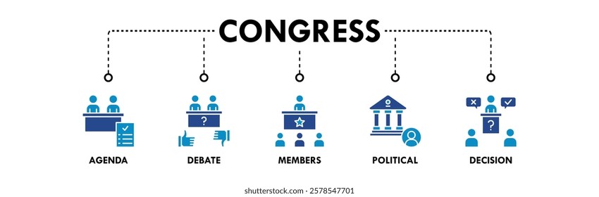 Congress banner web icon vector illustration concept with icon of agenda, debate, member, political, and decision