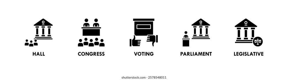 Congress banner web icon vector illustration concept with icon of hall, congress, voting, parliament, and legislative