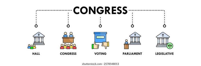 Congress banner web icon vector illustration concept with icon of hall, congress, voting, parliament, and legislative