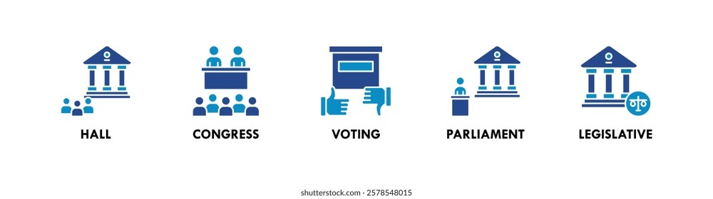 Congress banner web icon vector illustration concept with icon of hall, congress, voting, parliament, and legislative