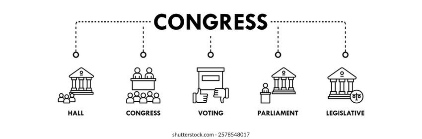 Congress banner web icon vector illustration concept with icon of hall, congress, voting, parliament, and legislative