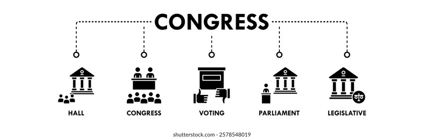 Congress banner web icon vector illustration concept with icon of hall, congress, voting, parliament, and legislative