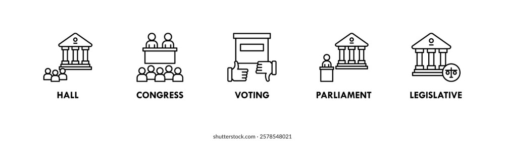 Congress banner web icon vector illustration concept with icon of hall, congress, voting, parliament, and legislative