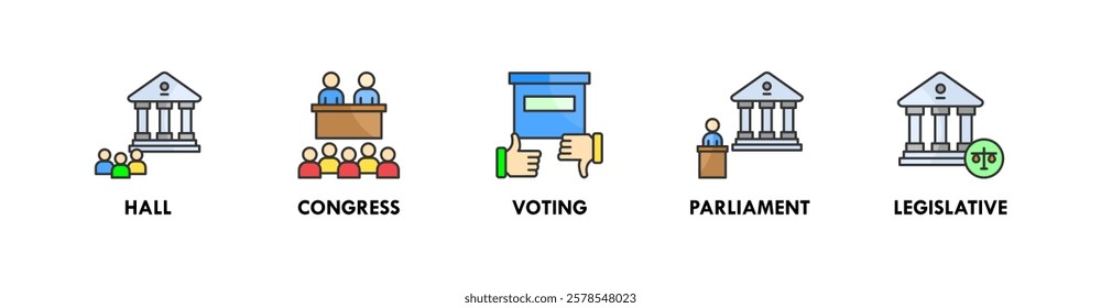 Congress banner web icon vector illustration concept with icon of hall, congress, voting, parliament, and legislative