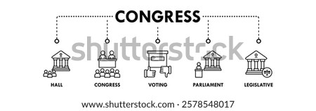 Congress banner web icon vector illustration concept with icon of hall, congress, voting, parliament, and legislative