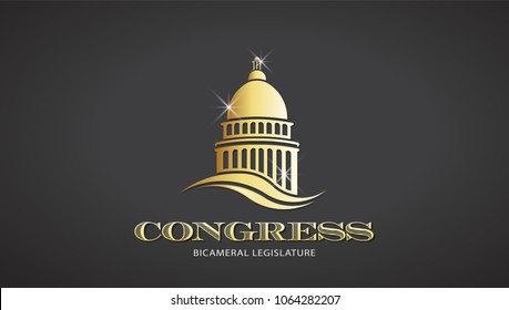 Congress Gold Capitol Icon. Vector Deisgn