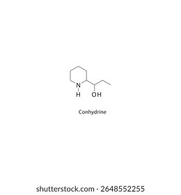 Estrutura esquelética de conidrina. Ilustração esquemática do composto alcaloide. Diagrama simples, fórmula química.