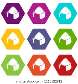 Conic tent icons 9 set coloful isolated on white for web