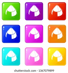 Conic tent icons set 9 color collection isolated on white for any design