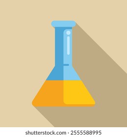 Conical flask containing a yellow chemical substance casting a long shadow to the right