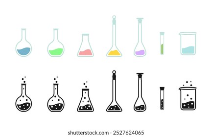 conical flask glass ware laboratory equipment icon set vector illustration isolated on white background.