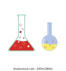 Icono de frasco cónico, íconos de tubo de ensayo químico, icono de laboratorio. Ilustración vectorial, diseño plano.